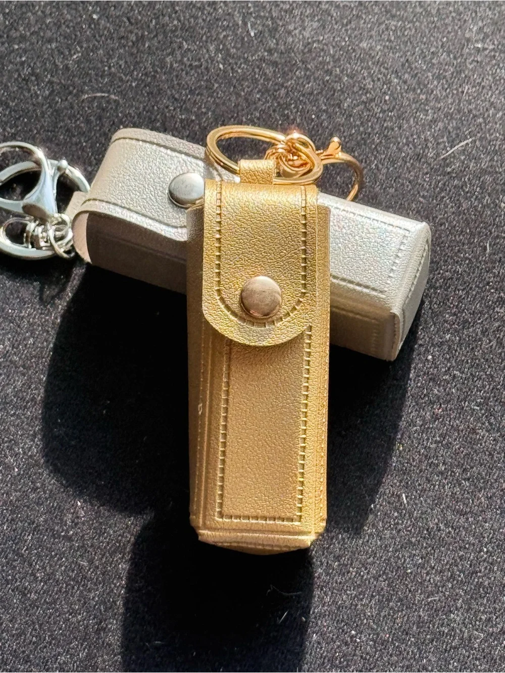 Metallic Gold Leatherette Keychain Holster with Snap Closure
